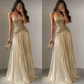 Gold Sequin Women's Evening Gown Shiny Pleated Long Party Dress Formal Prom Gown