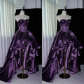 Elegant Purple Satin Prom Dress Off Shoulder High Low Beaded Formal Evening Gown