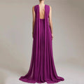 Twist Halter Keyhole Cross Ruched Chiffon Floor Length Evening Maxi Dress